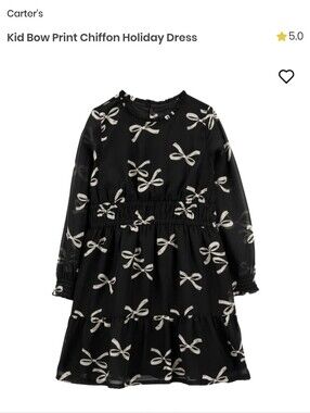 🍁Kid Bow Print Chiffon Holiday Dress Girls Size 14 Black Chiffon With& Ivory